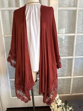 LC Lauren Conrad Rust Lace-Trim Draped Cardigan